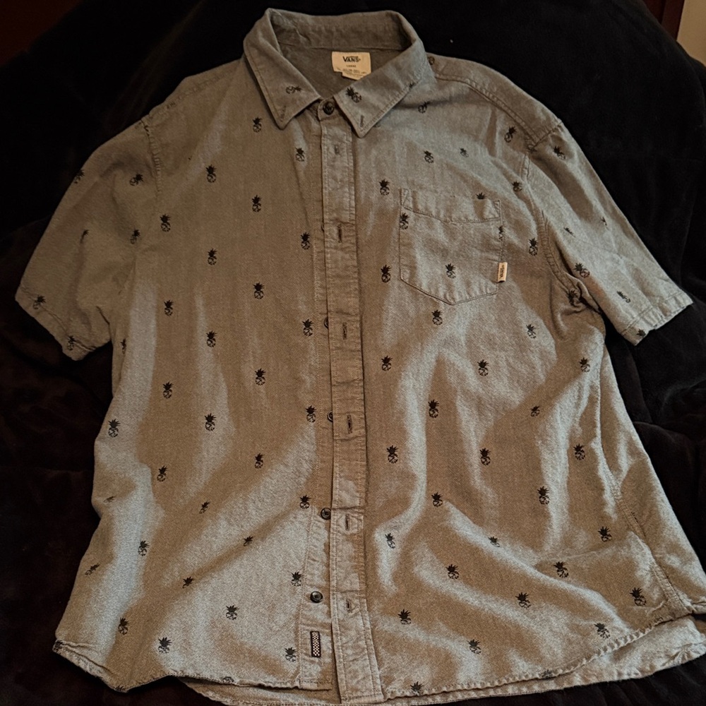 Vans Men's Gray Patterned Button Down Shirt